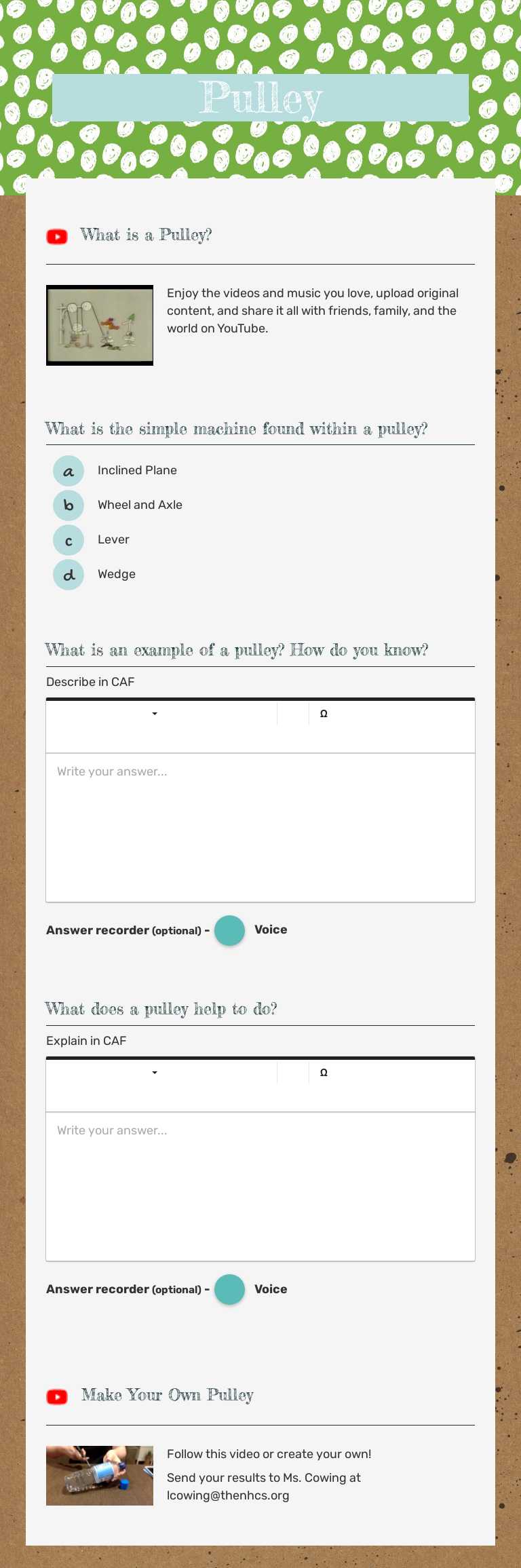 Pulley worksheet preview image