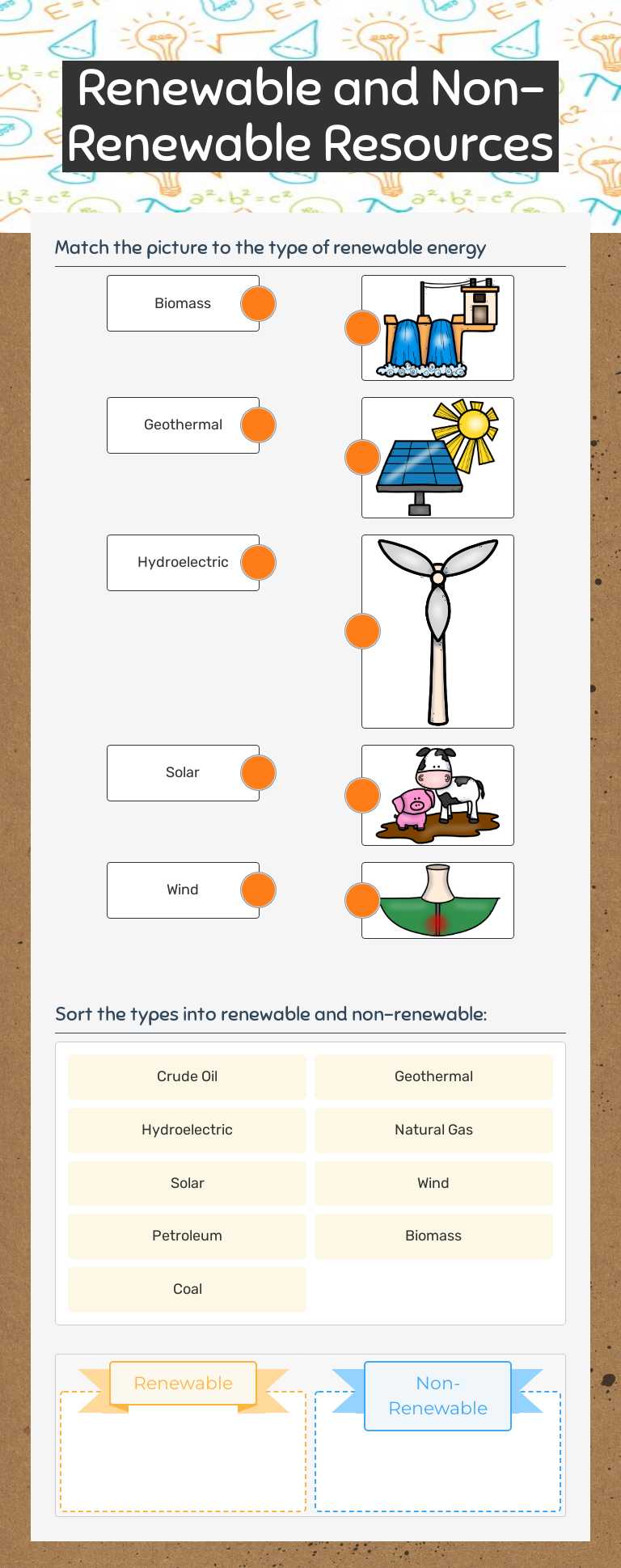 Renewable and Non-Renewable Resources worksheet preview image