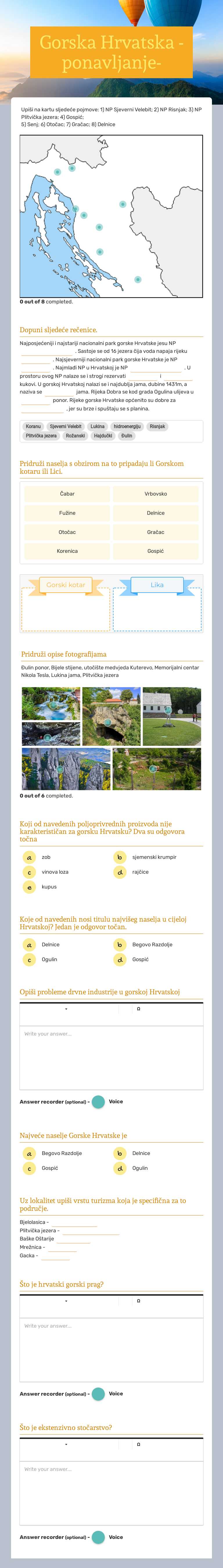 Gorska Hrvatska
-ponavljanje- Grade 8 worksheet preview
