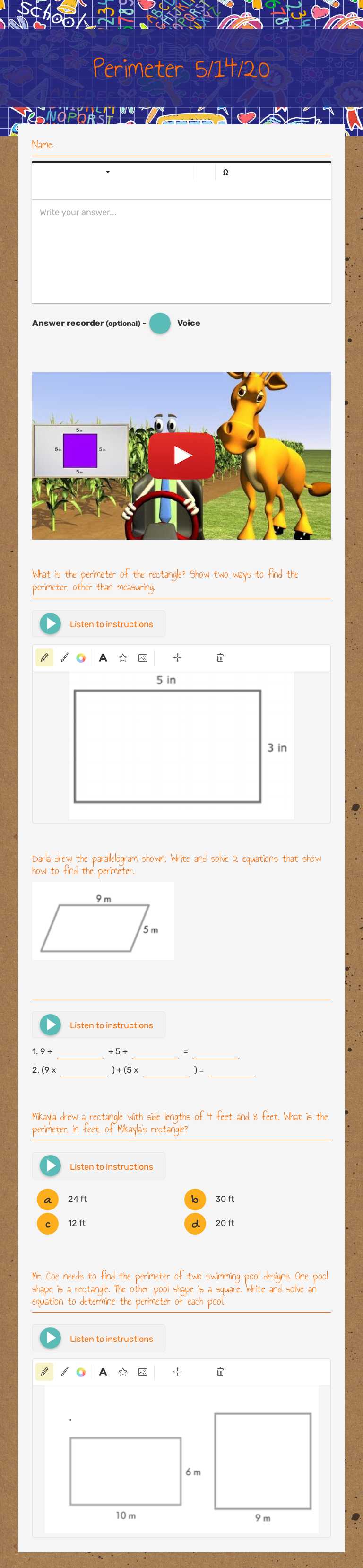 Perimeter 5/14/20 worksheet preview image
