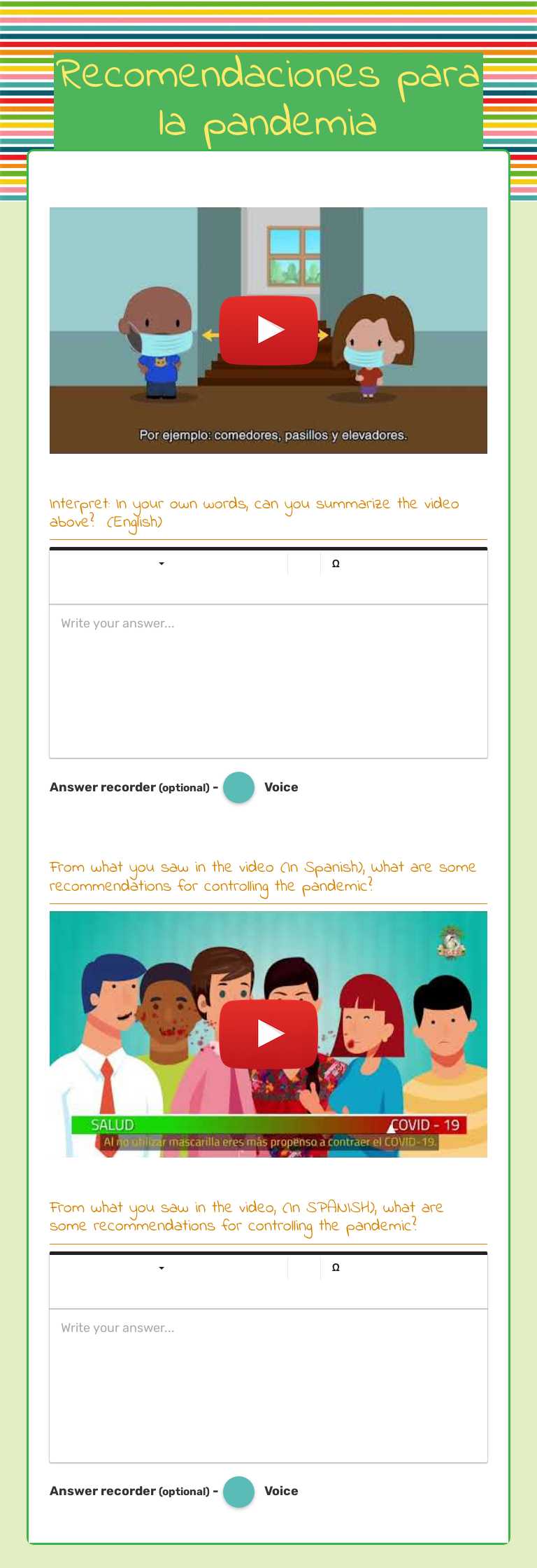 Recomendaciones para la pandemia worksheet preview image