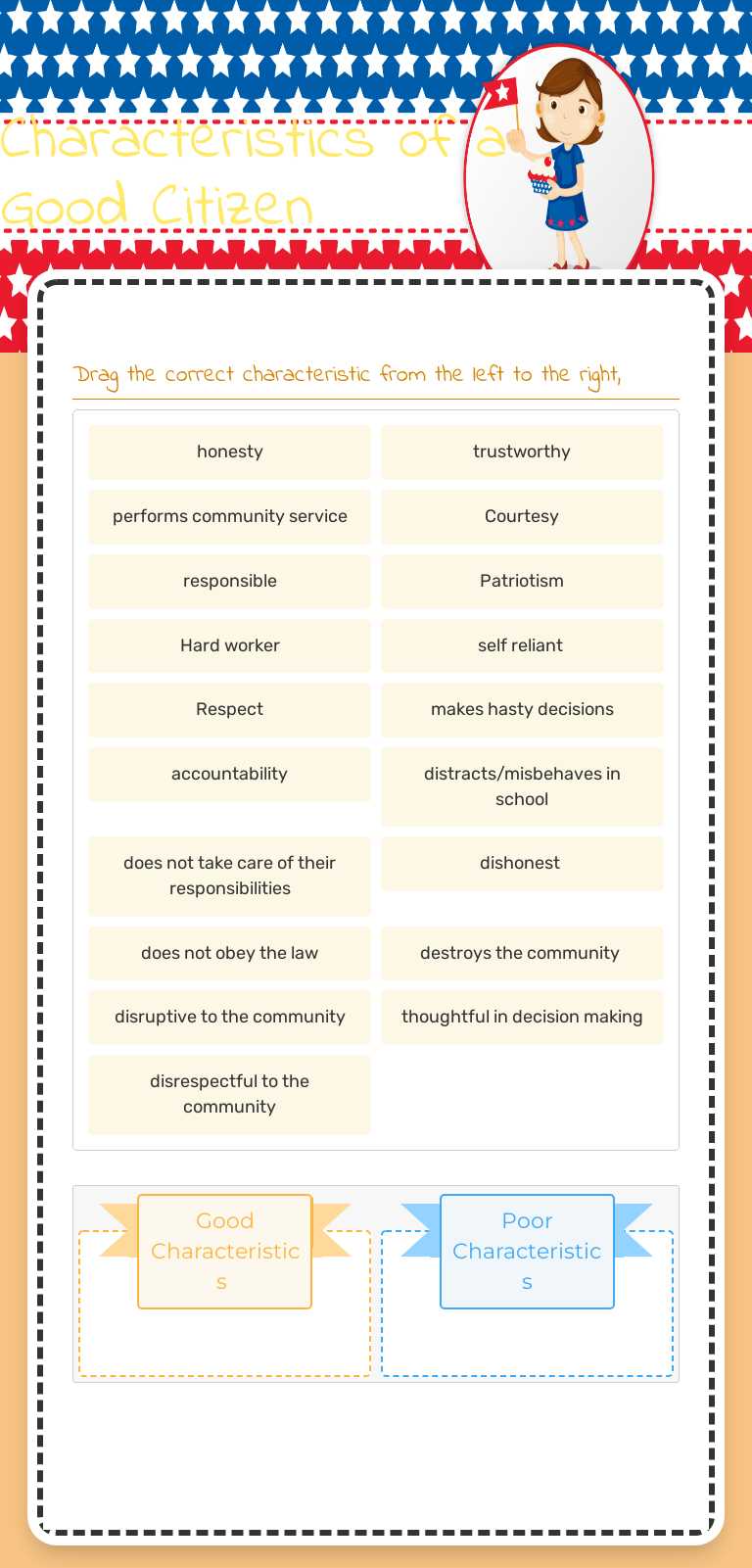 Characteristics of a Good Citizen Grade 7 worksheet preview