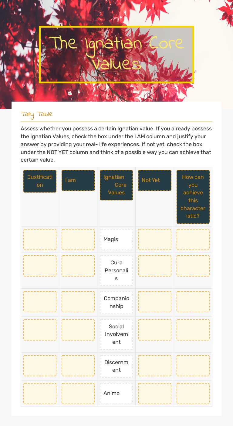 The Ignatian Core Values worksheet preview image
