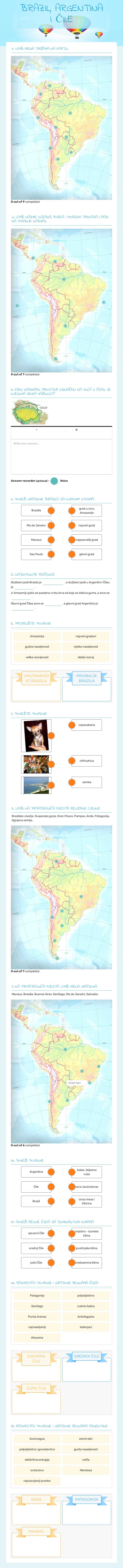 BRAZIL, ARGENTINA I ČILE worksheet preview image