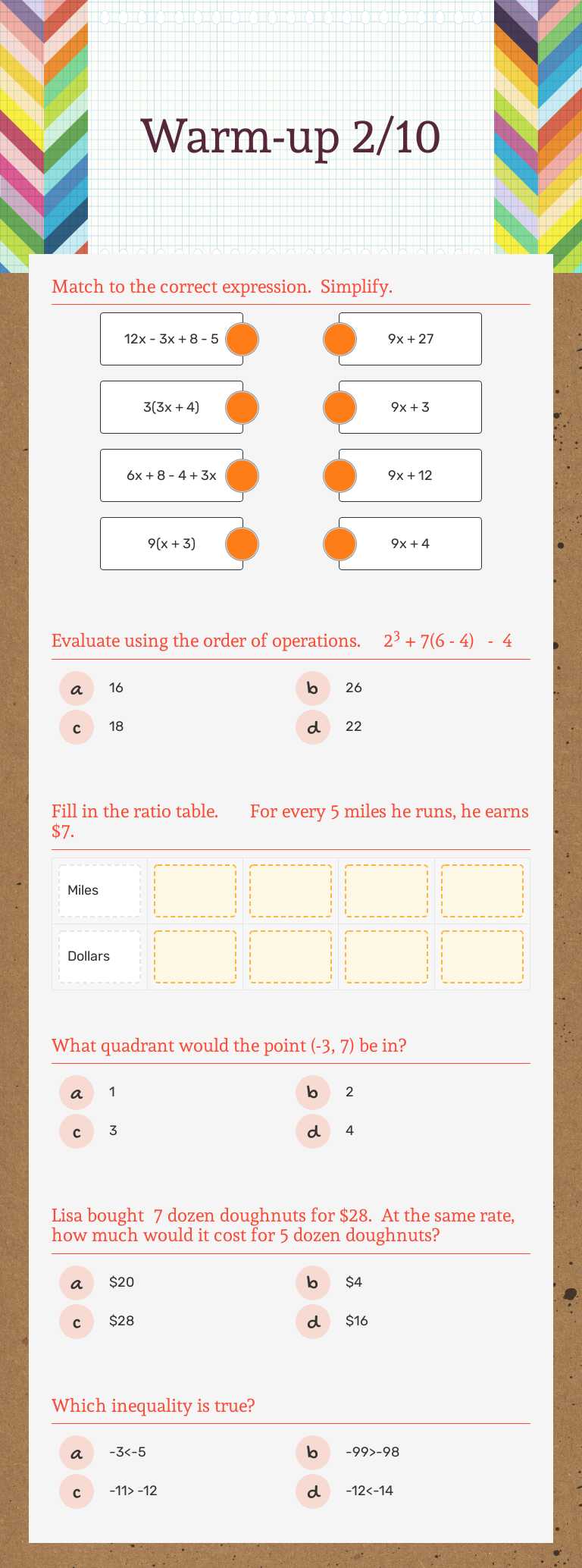 Warm-up 2/10 worksheet preview image