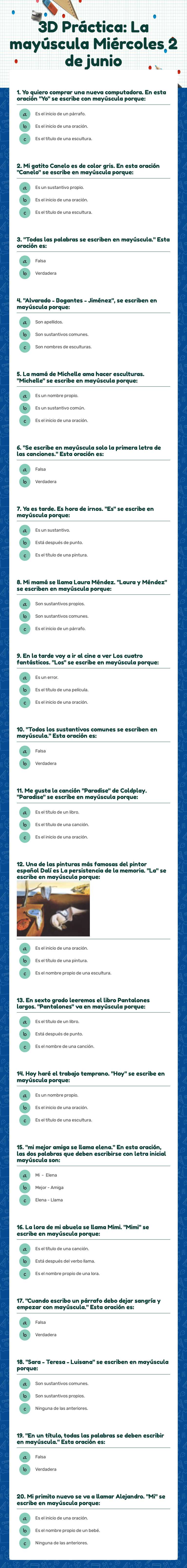 3D Práctica: La mayúscula    Miércoles 2 de junio worksheet preview image