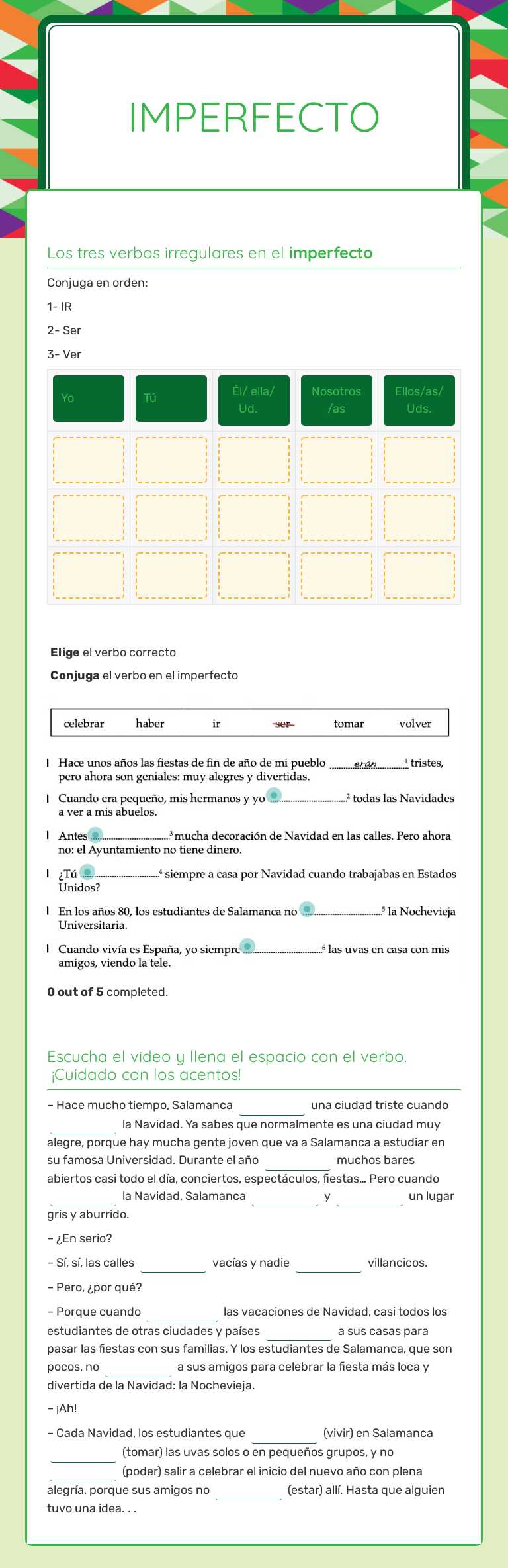 Imperfecto worksheet preview image