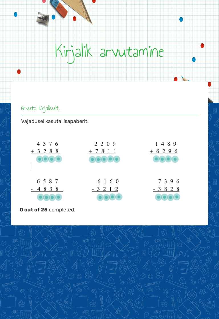 Kirjalik arvutamine worksheet preview image