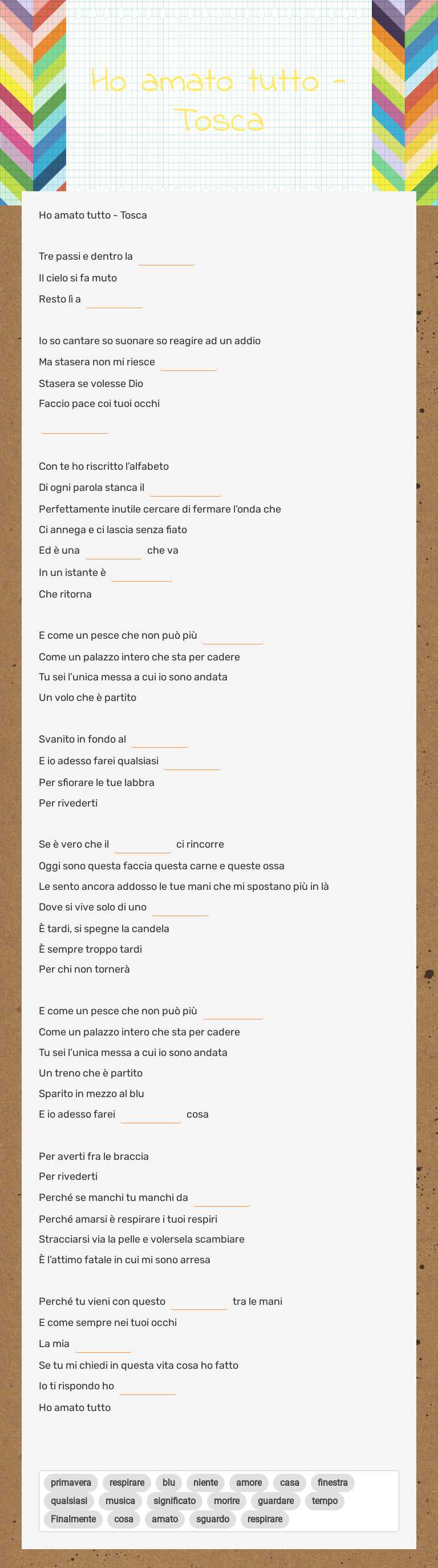 Ho amato tutto - Tosca worksheet preview image