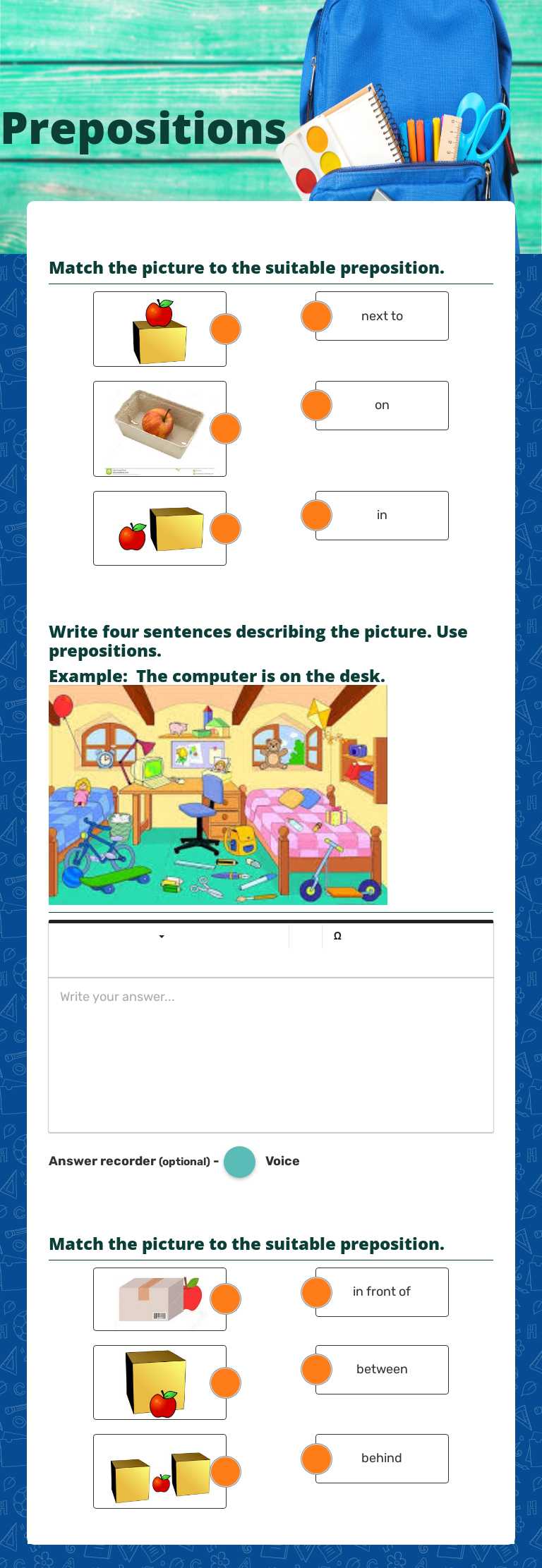 Prepositions worksheet preview image
