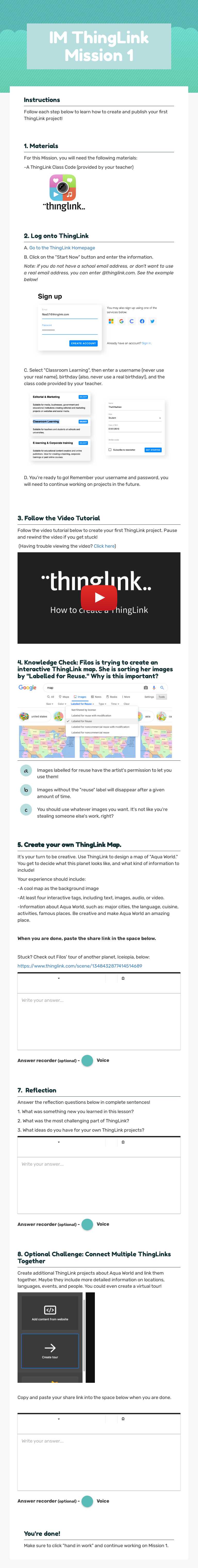 IM ThingLink Mission 1 Grade 8 worksheet preview