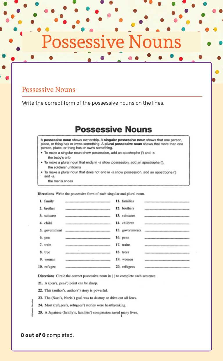Possessive Nouns Grade 5 worksheet preview