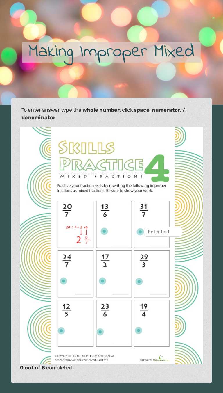 Making Improper Mixed worksheet preview image