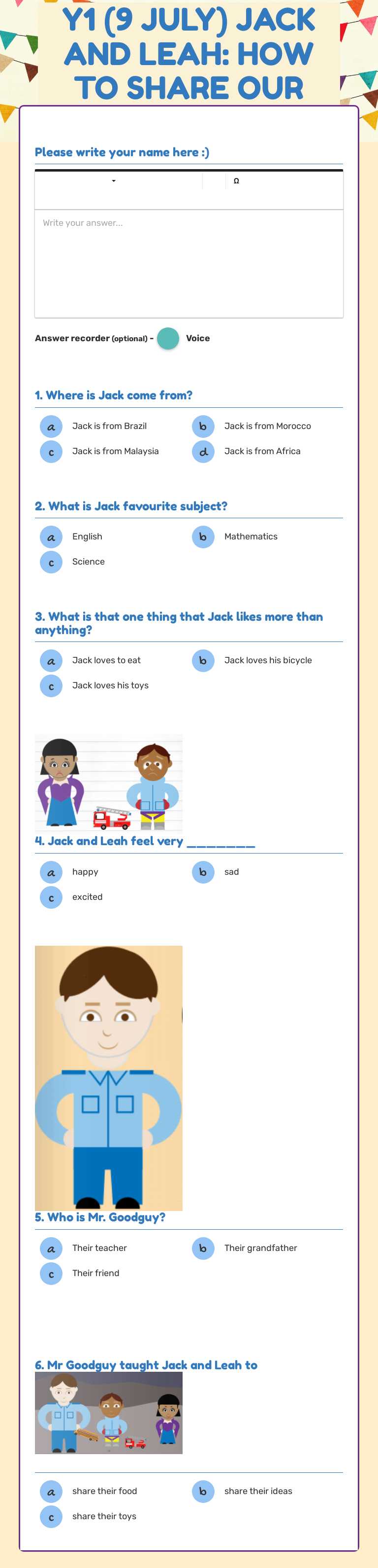 Y1 (9 JULY) JACK AND LEAH: HOW TO SHARE OUR TOYS worksheet preview image