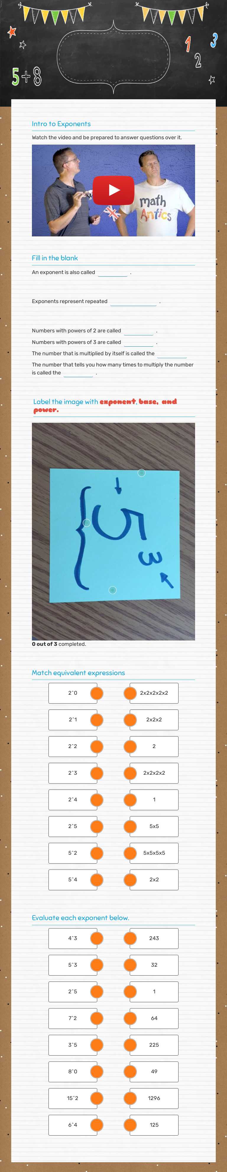 powers and exponents worksheet preview image