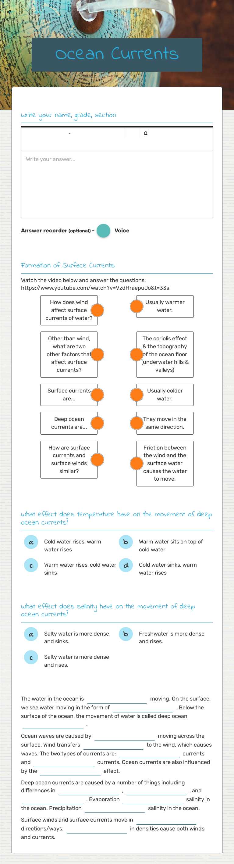 Ocean Currents worksheet preview image