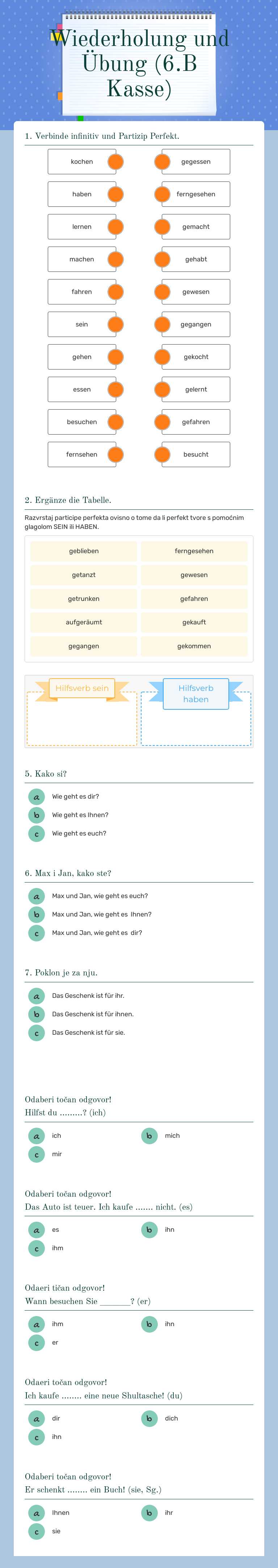 Wiederholung und Übung (6.B Kasse) worksheet preview image