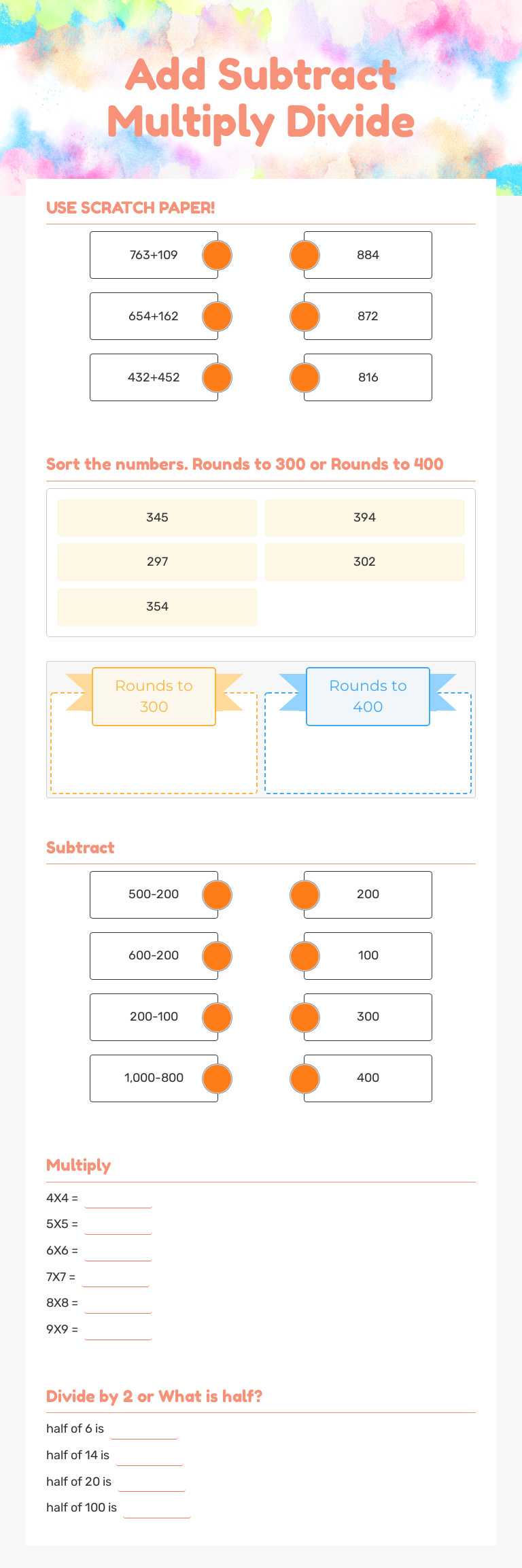 Add Subtract Multiply Divide worksheet preview image