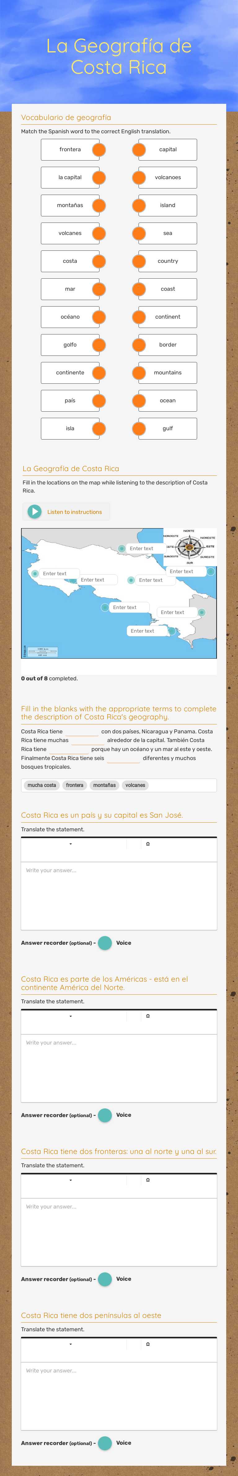 La Geografía de Costa Rica Grade 10 worksheet preview