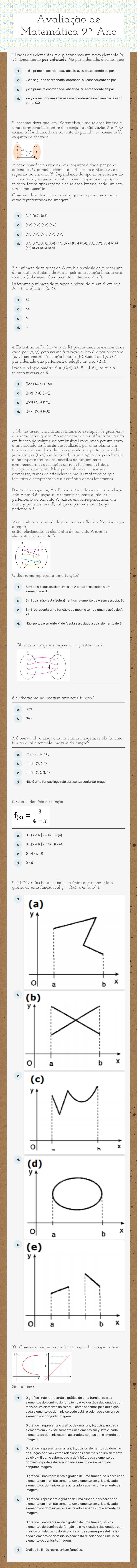 Avaliação de Matemática 9º Ano Grade 9 worksheet preview