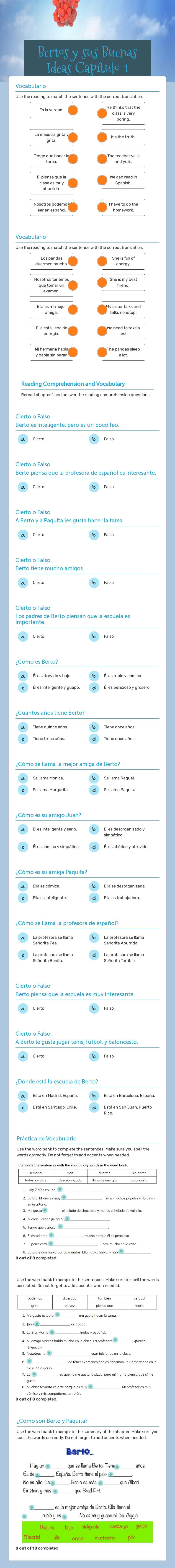 Bertos y sus Buenas Ideas Capítulo 1 worksheet preview image