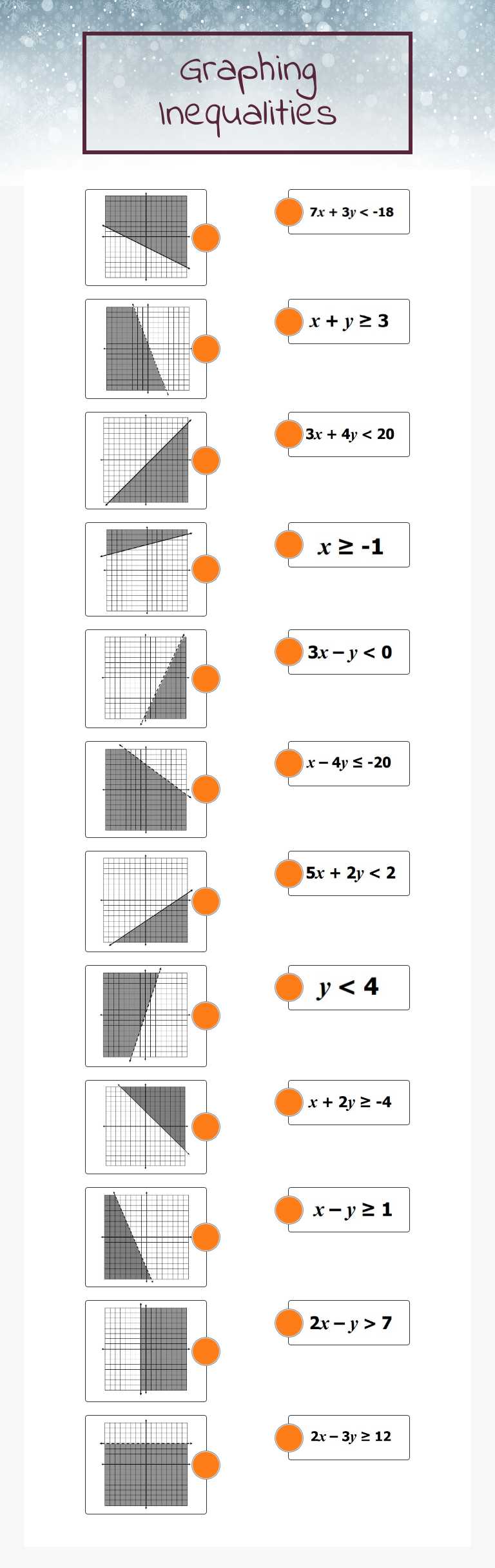 Graphing Inequalities worksheet preview image