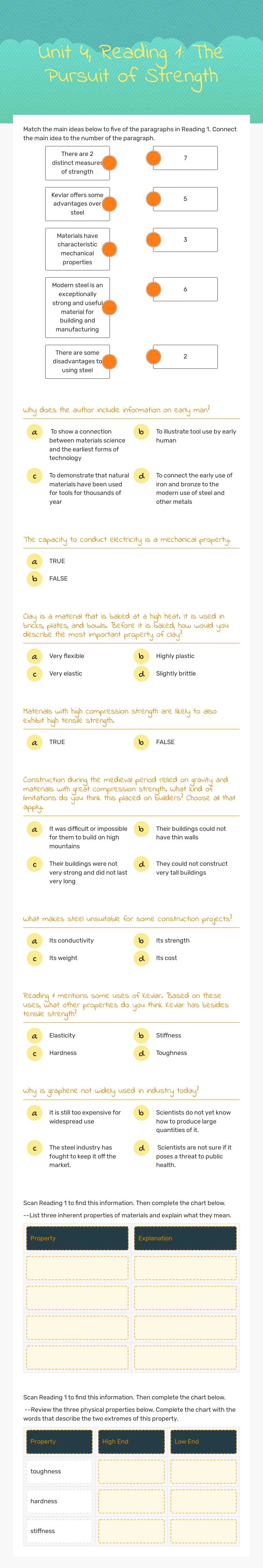 Unit 4, Reading 1: The Pursuit of Strength Other worksheet preview