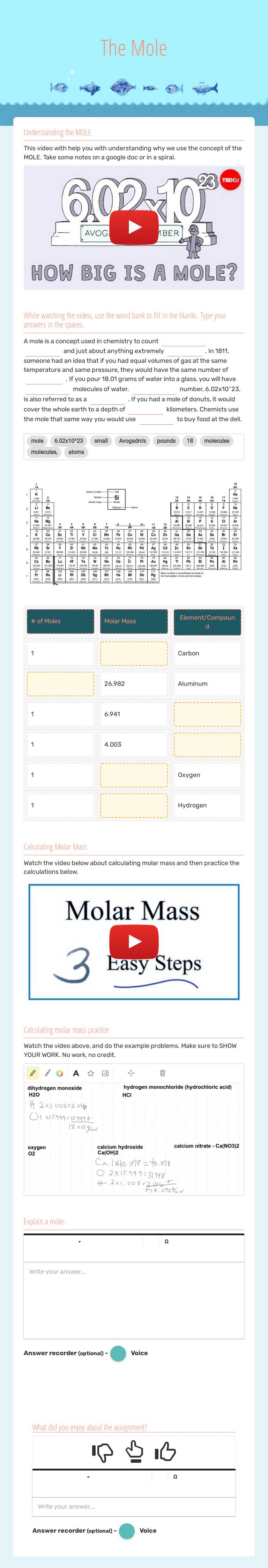 The Mole worksheet preview image