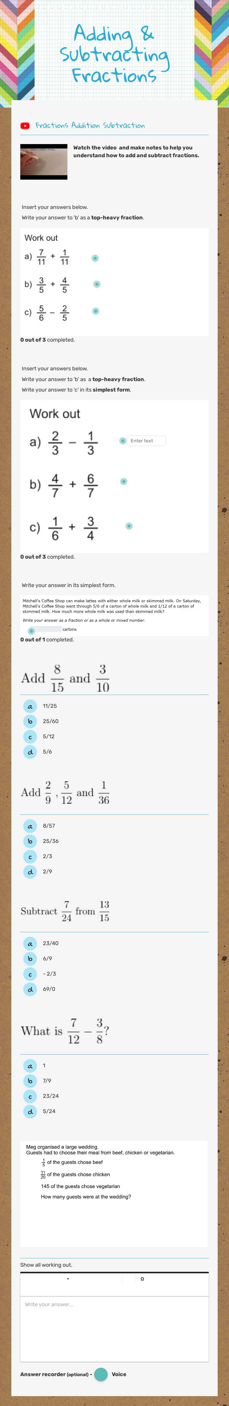 Adding & Subtracting Fractions worksheet preview image