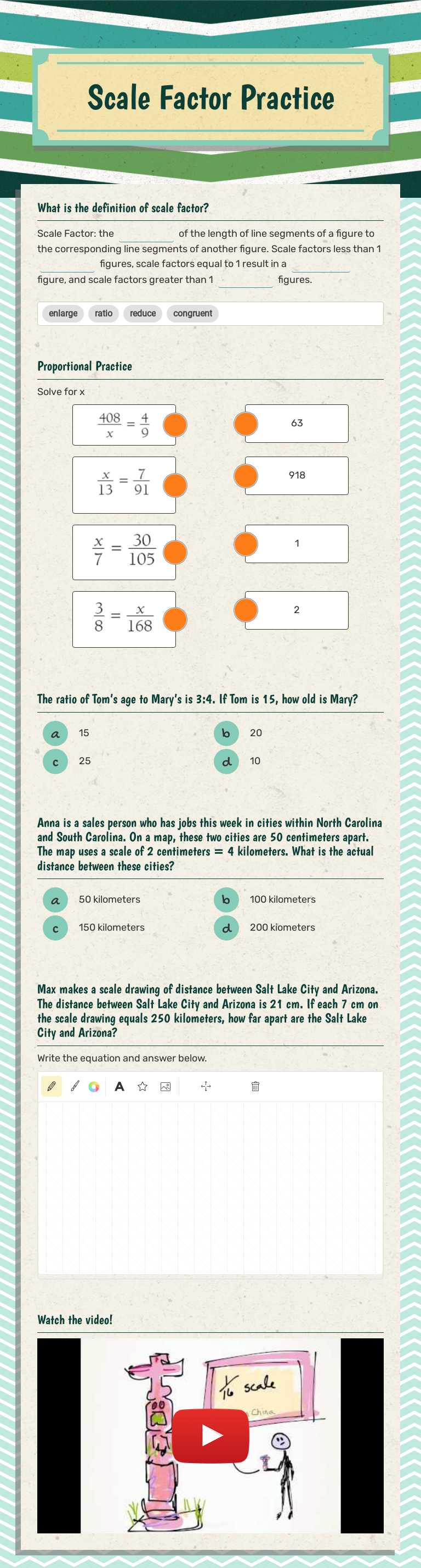 Scale Factor Practice worksheet preview image
