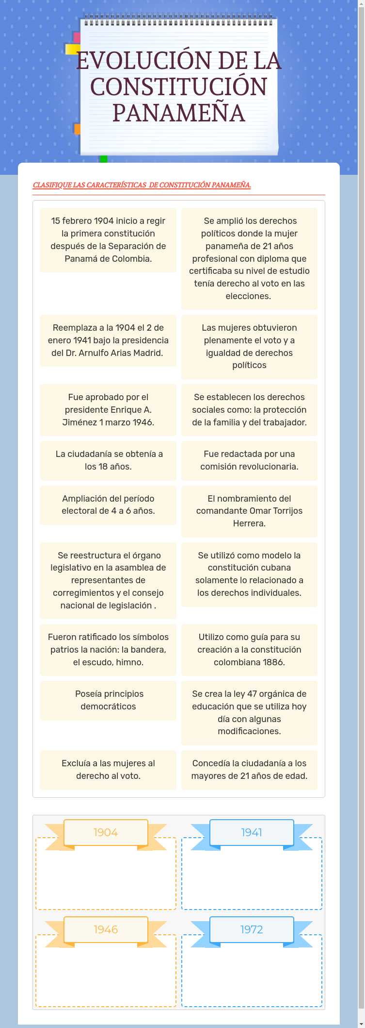 EVOLUCIÓN DE LA CONSTITUCIÓN PANAMEÑA worksheet preview image