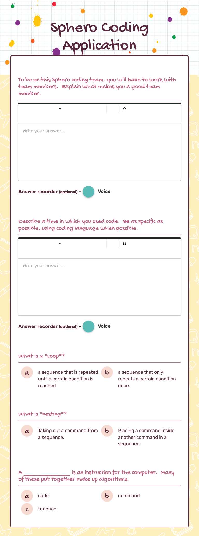 Sphero Coding Application worksheet preview image