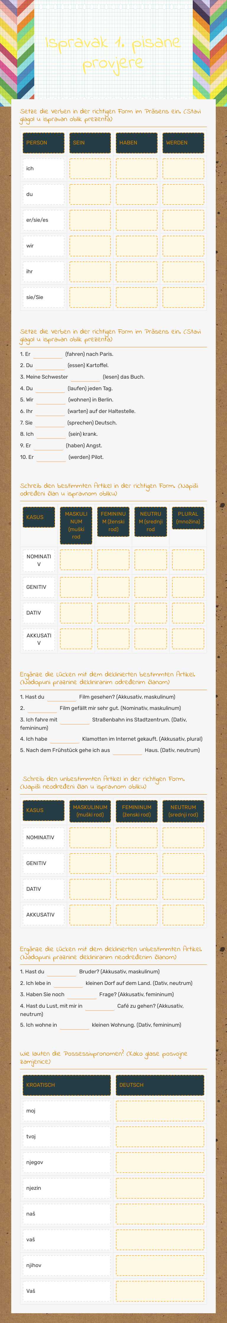 Ispravak 1. pisane provjere worksheet preview image
