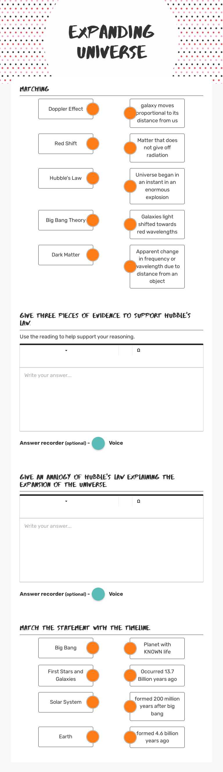 Expanding Universe worksheet preview image