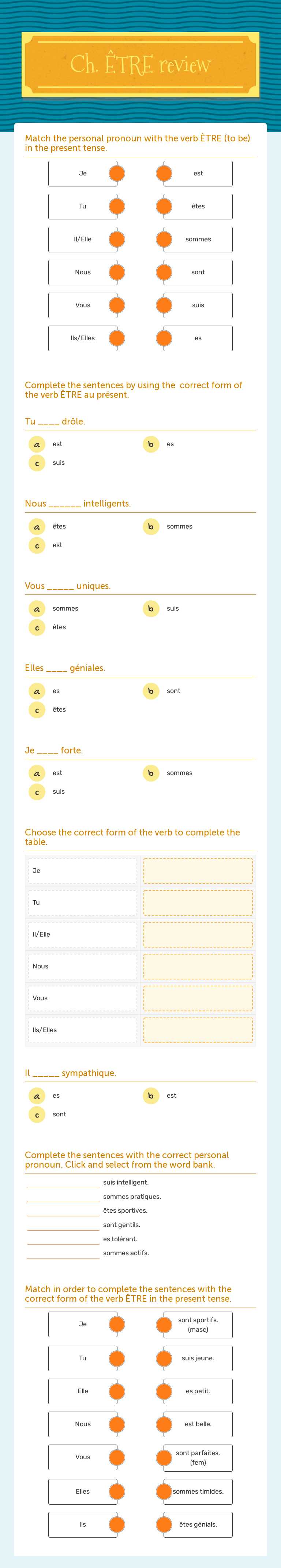 Ch. ÊTRE review worksheet preview image