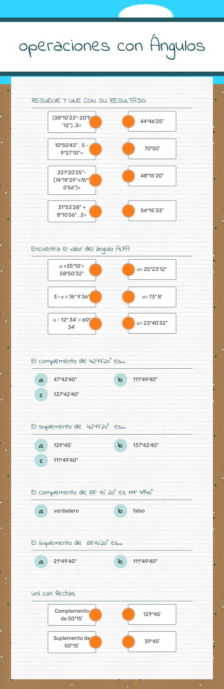 operaciones con Ángulos Grade 6 worksheet preview