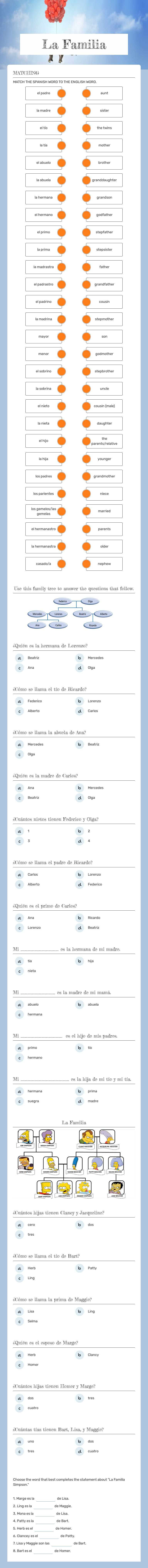 La Familia worksheet preview image