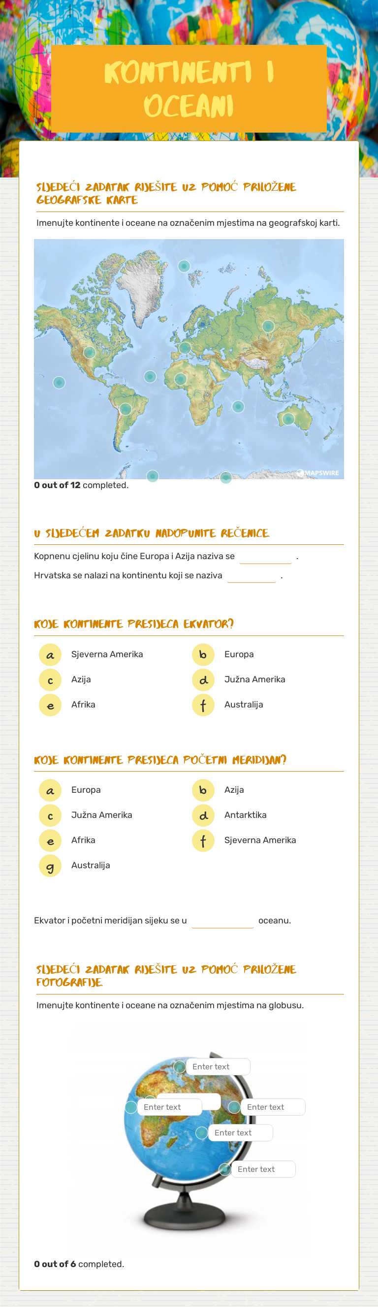 Kontinenti i oceani worksheet preview image