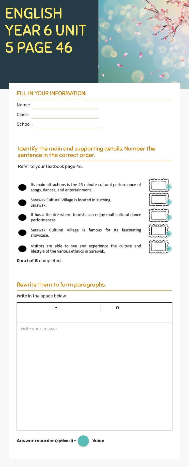 ENGLISH YEAR 6 UNIT 5 PAGE 46 worksheet preview image