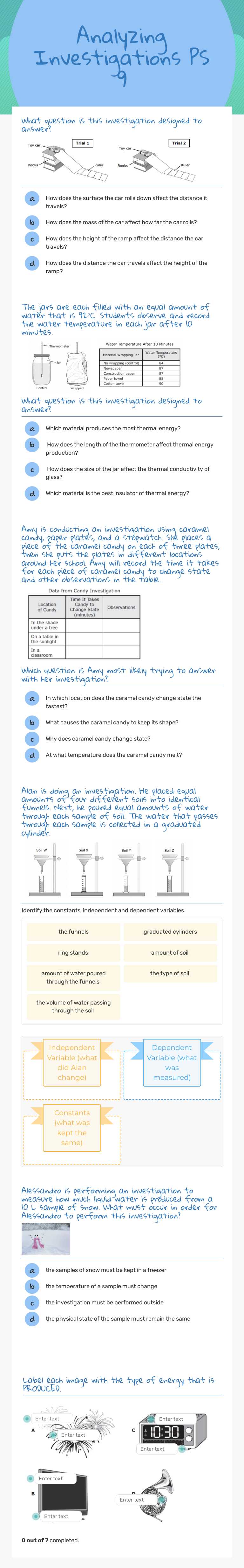 Analyzing Investigations PS 9 worksheet preview image