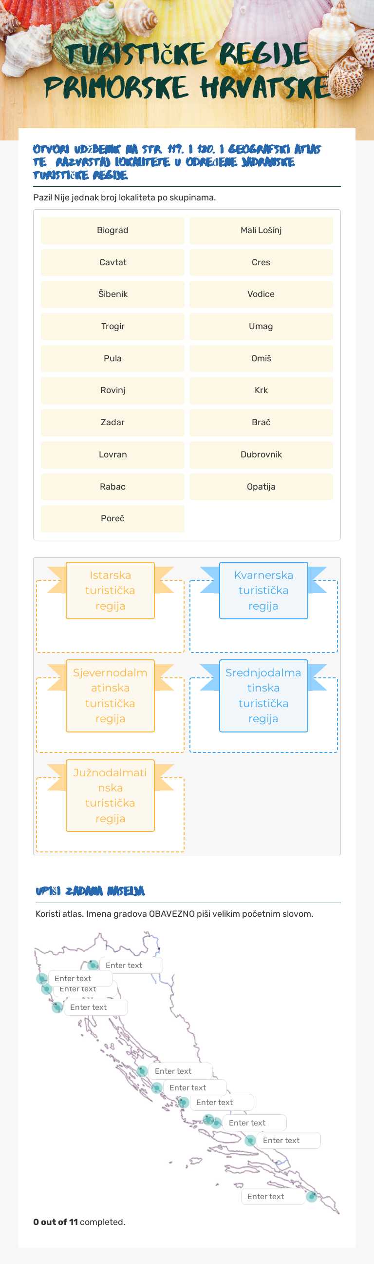 TURIstičke regije PRIMORSKE HRVATSKE Grade 8 worksheet preview