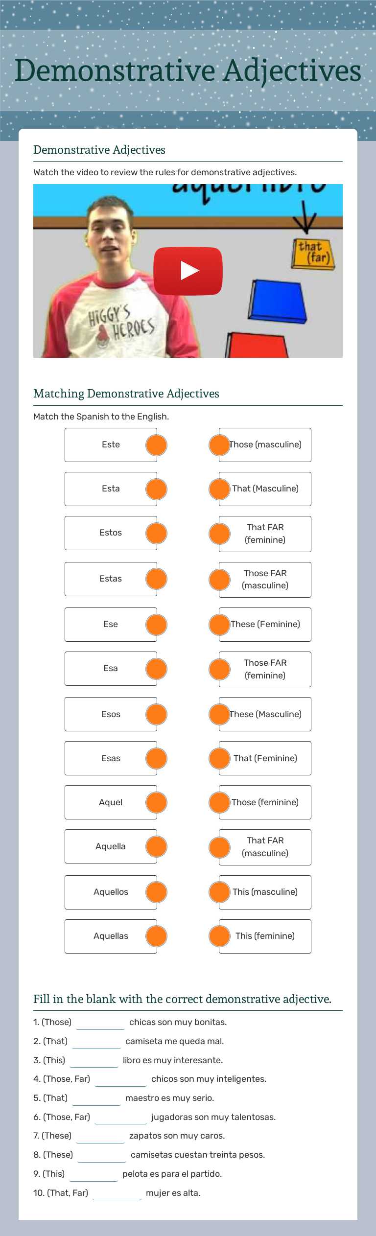 Demonstrative Adjectives worksheet preview image