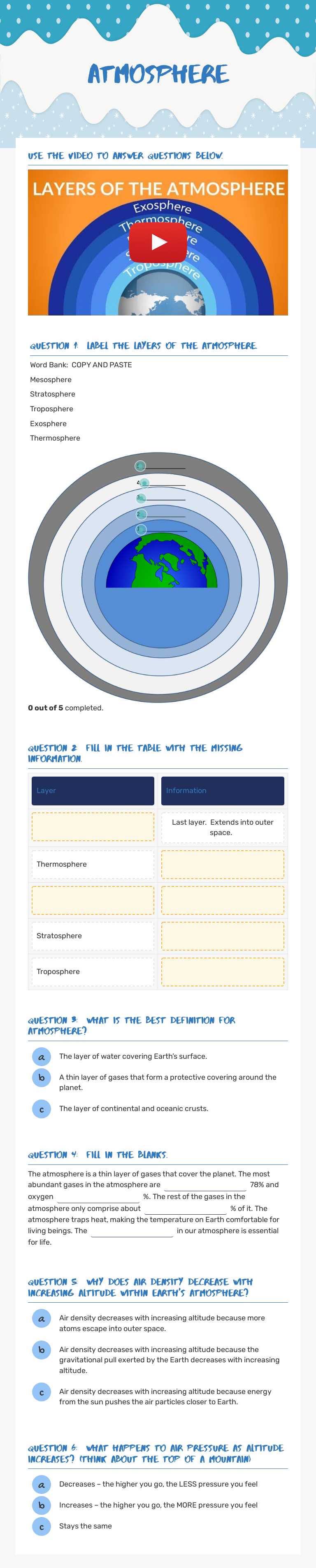 Atmosphere worksheet preview image