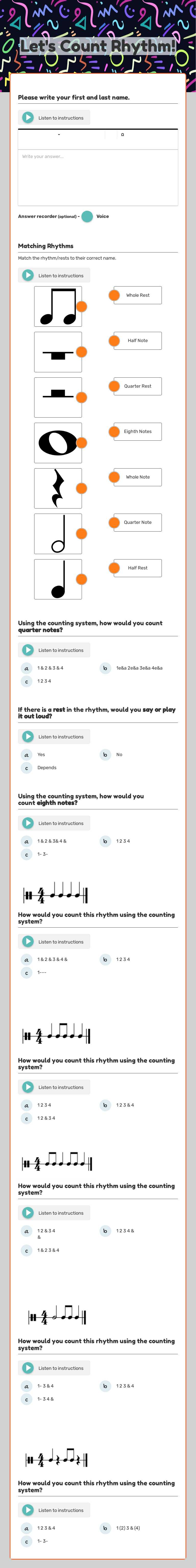 Let's Count Rhythm! Grade 6 worksheet preview