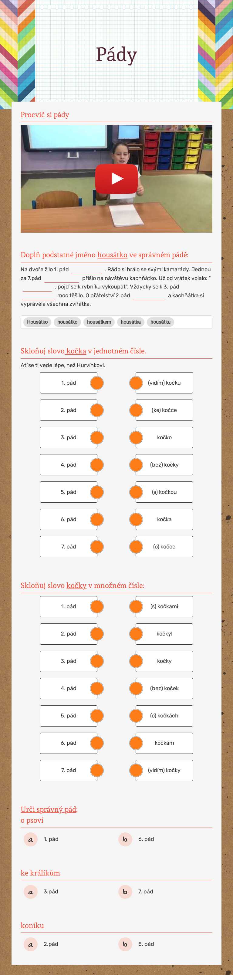 Pády Grade 3 worksheet preview