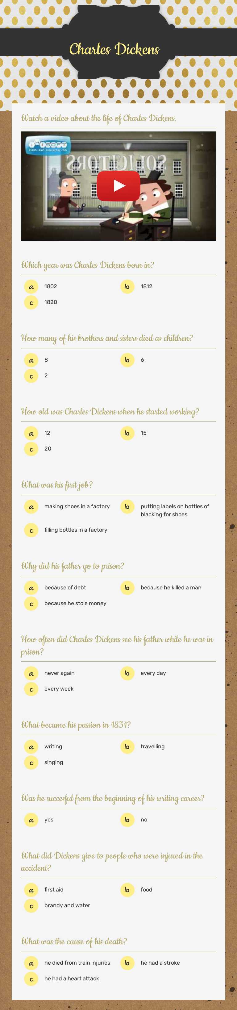 Charles Dickens Grade 8 worksheet preview