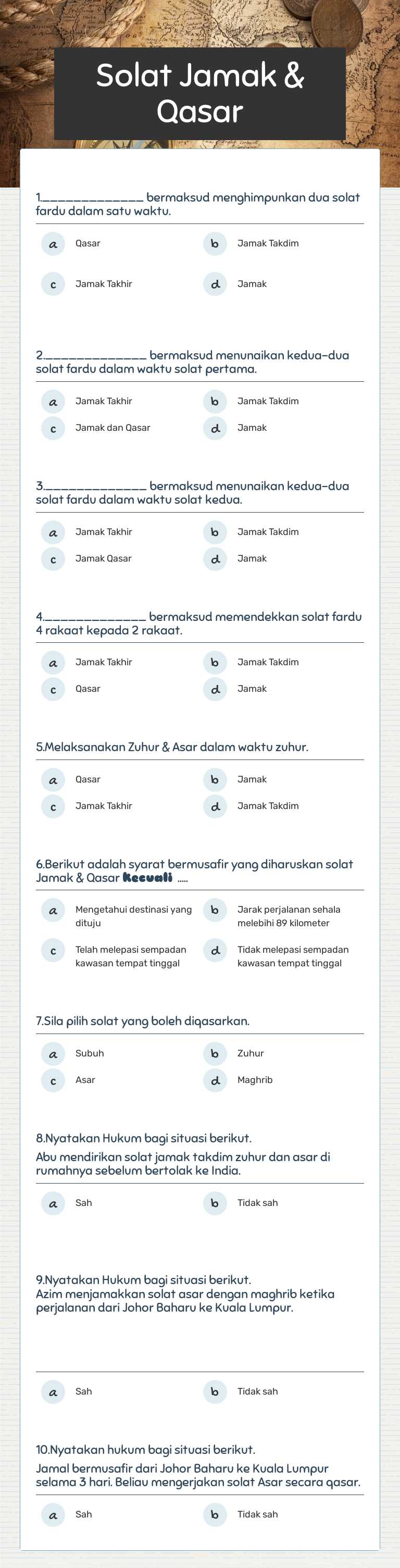 Solat Jamak & Qasar worksheet preview
