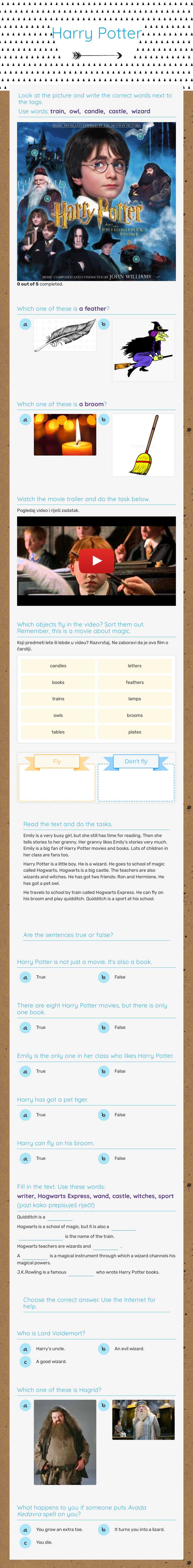 Harry Potter worksheet preview image