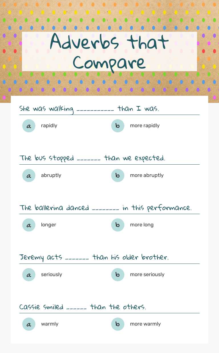 Adverbs that Compare worksheet preview image