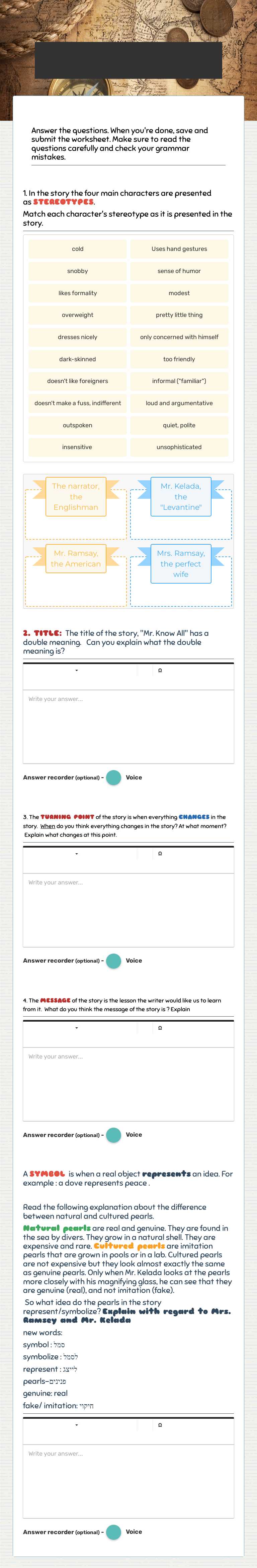 Mr. Know All 
Literary terms Part 2 Grade 11 worksheet preview